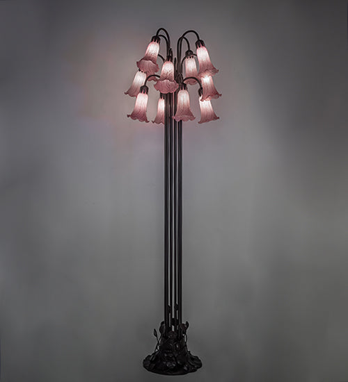 60"H Meyda Lavender Tiffany Pond Lily 12 LT Floor Lamp | 15975