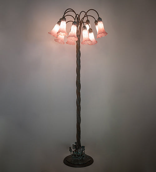 61" Meyda High Pink Tiffany Pond Lily 12 Light Floor Lamp | 18255