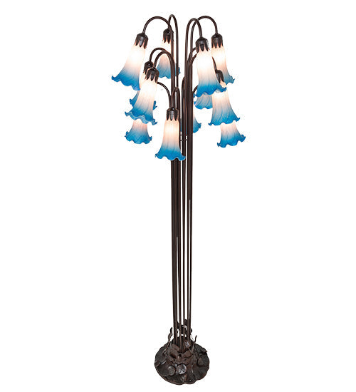 63" Meyda High Pink/Blue Tiffany Pond Lily 12 LT Floor Lamp | 15954