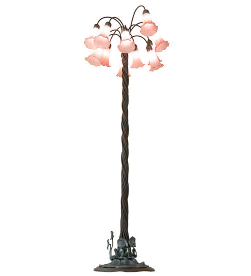 61" Meyda High Pink Tiffany Pond Lily 12 Light Floor Lamp | 18255