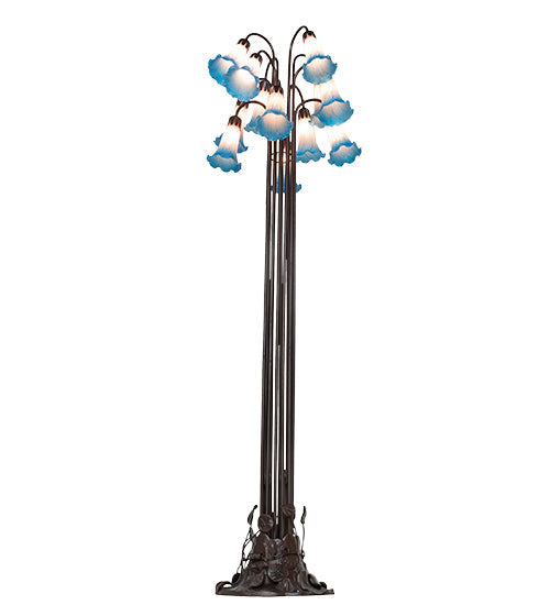 63" Meyda High Pink/Blue Tiffany Pond Lily 12 LT Floor Lamp | 15954