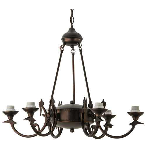 33"W Meyda Tiffany Jeweled Peacock 6 LT Chandelier | 16099