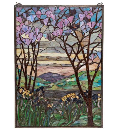 29"W Meyda X 40"H Tiffany Magnolia & Iris Stained Glass Window | 12514