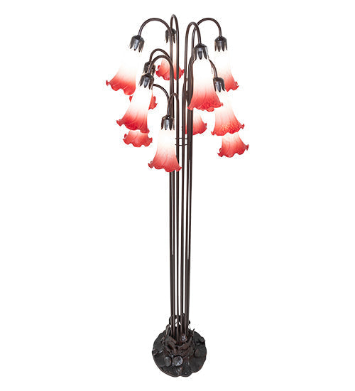 63" Meyda High Pink Tiffany Pond Lily 12 Light Floor Lamp | 130933