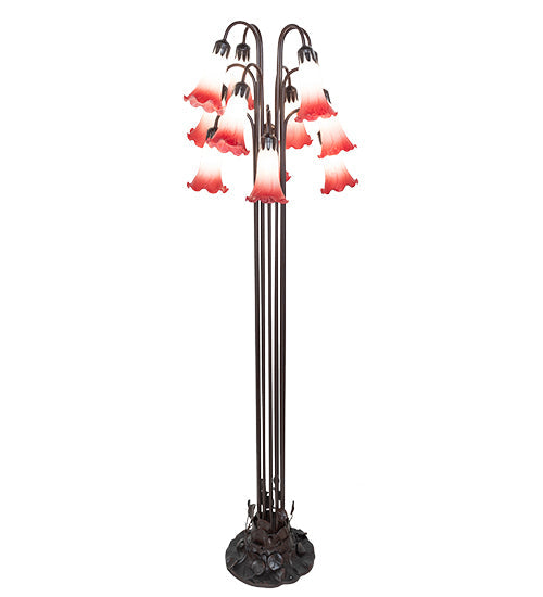 63" Meyda High Pink Tiffany Pond Lily 12 Light Floor Lamp | 130933