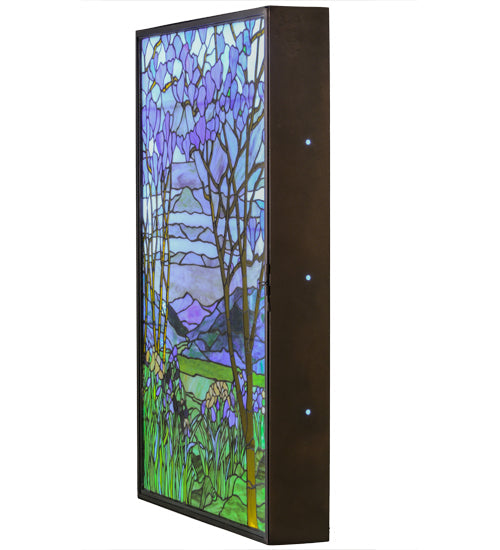 30"W Meyda Tiffany Magnolia & Iris Stained Glass Lighted Window | 151565