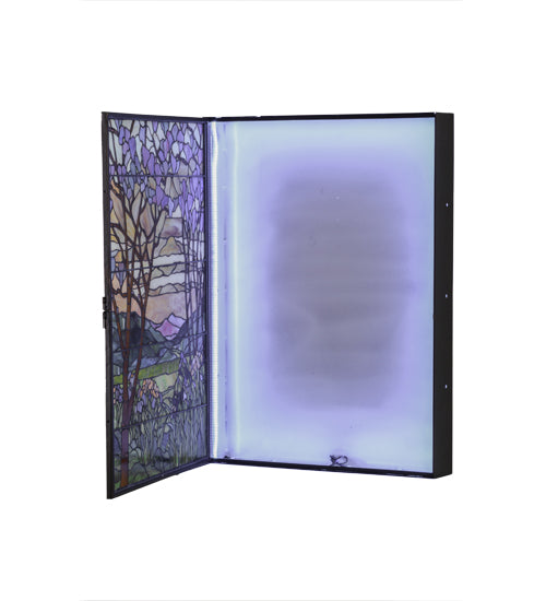 30"W Meyda Tiffany Magnolia & Iris Stained Glass Lighted Window | 151565