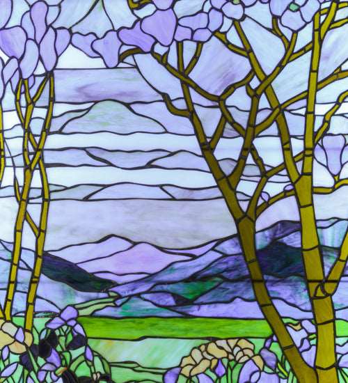 30"W Meyda Tiffany Magnolia & Iris Stained Glass Lighted Window | 151565