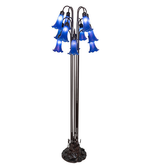 63" Meyda High Blue Tiffany Pond Lily 12 LT Floor Lamp | 15895