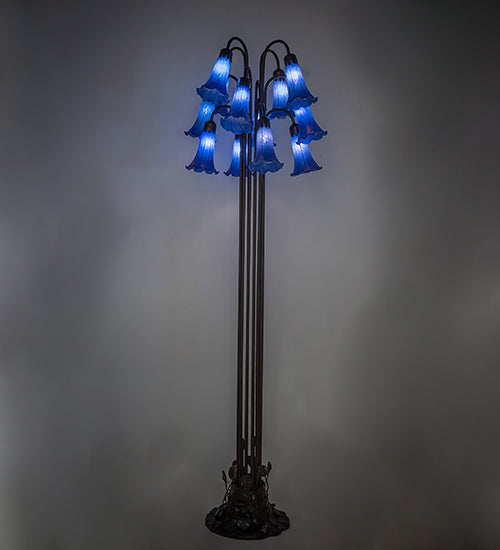 63" Meyda High Blue Tiffany Pond Lily 12 LT Floor Lamp | 15895