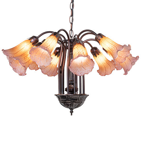 24" Wide Amber/Purple Tiffany Pond Lily 12 Light Chandelier | 17959