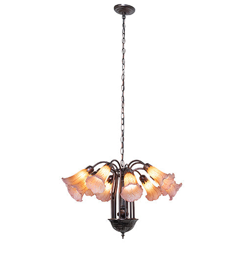 24" Wide Amber/Purple Tiffany Pond Lily 12 Light Chandelier | 17959