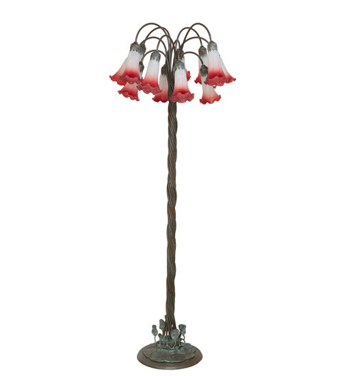 61" High Pink/White Tiffany Pond Lily 12 Light Floor Lamp