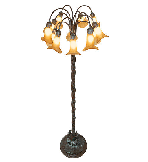 61" High Amber Tiffany Pond Lily 12 Light Floor Lamp