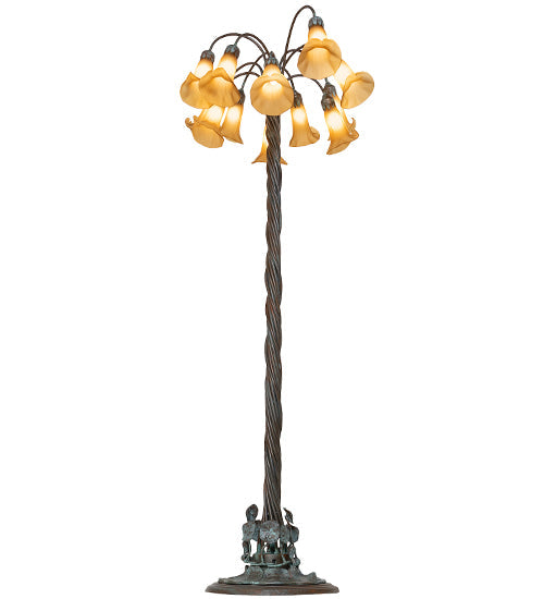 61" High Amber Tiffany Pond Lily 12 Light Floor Lamp