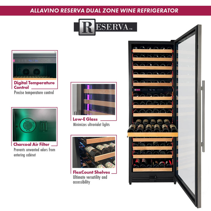 Allavino Reserva series 308 Bottle 71" Tall Four Zone Stainless Steel Side-by-Side Wine Refrigerator