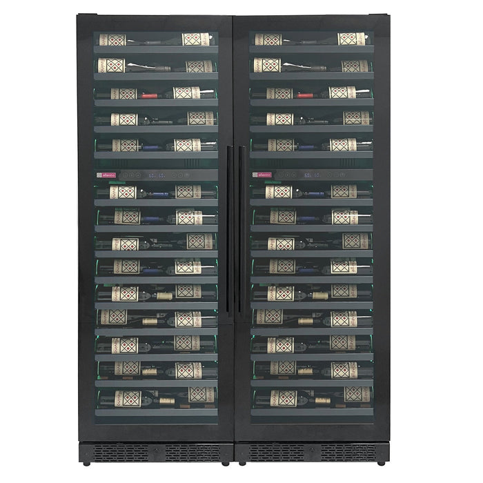 Allavino Reserva Series 134 Bottle 71" Tall Four Zone Black Side-by-Side Shallow Wine Refrigerator Console