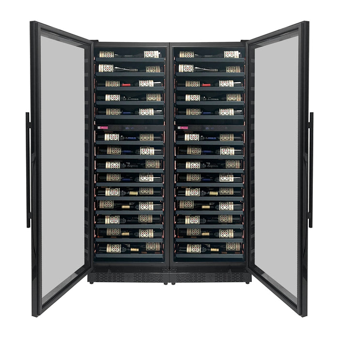 Allavino Reserva Series 134 Bottle 71" Tall Four Zone Black Side-by-Side Shallow Wine Refrigerator Console