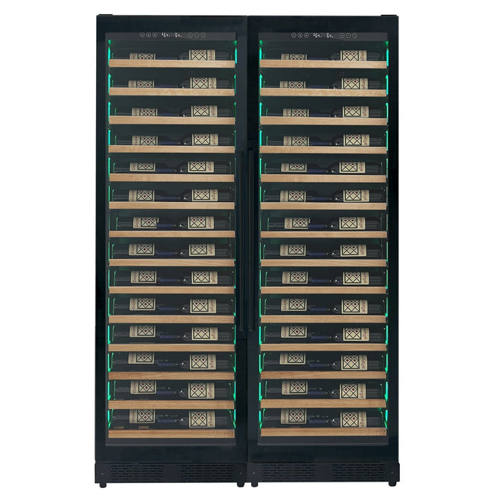 Allavino Reserva Series 134 Bottle 71" Tall Dual Zone Black Side-by-Side Shallow Wine Refrigerator with Wood Front Shelves