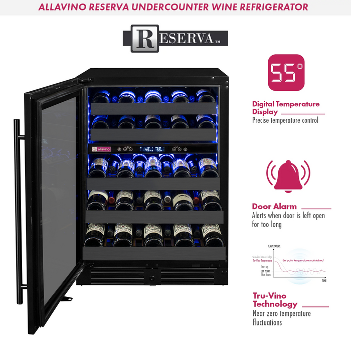 Allavino Reserva Series 50 Bottle 34" Tall Dual Zone Black Stainless Steel Wine Cooler Refrigerator