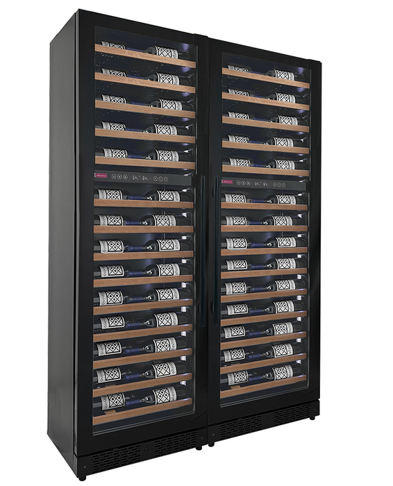 Allavino Reserva Series 134 Bottle 71" Tall Four Zone Black Side-by-Side Shallow Wine Refrigerator with Wood Front Shelves