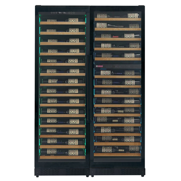 Allavino Reserva Series 134 Bottle 71" Tall Three Zone Black Side-by-Side Shallow Wine Refrigerator with Wood Front Shelves