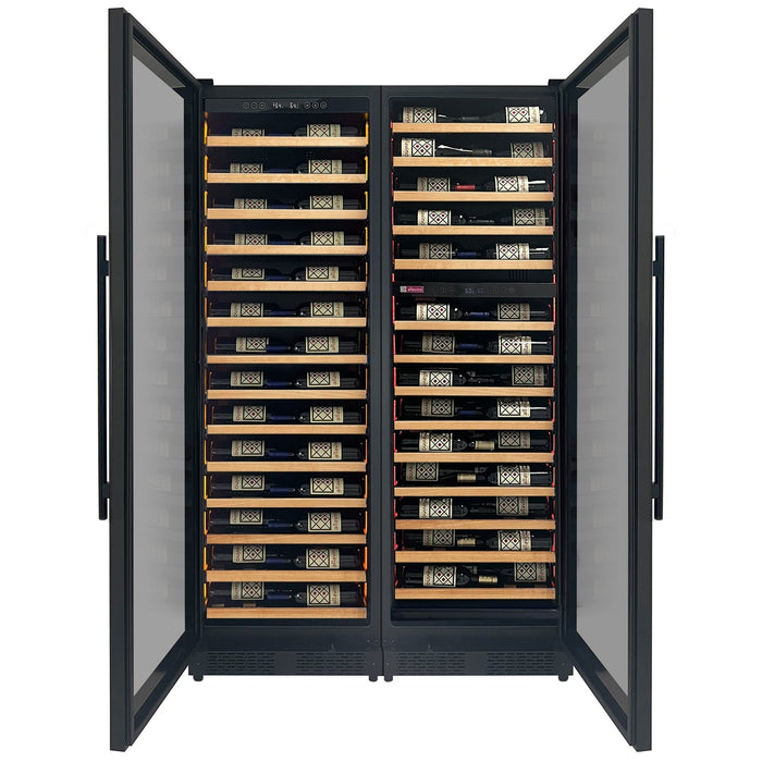 Allavino Reserva Series 134 Bottle 71" Tall Three Zone Black Side-by-Side Shallow Wine Refrigerator with Wood Front Shelves