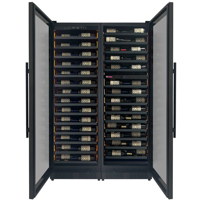 Allavino Reserva Series 134 Bottle 71" Tall Three Zone Black Side-by-Side Shallow Wine Refrigerator Console