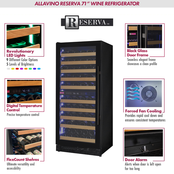 Allavino Reserva Series 119 Bottle 55" Tall Dual Zone Black Glass Wine Refrigerator