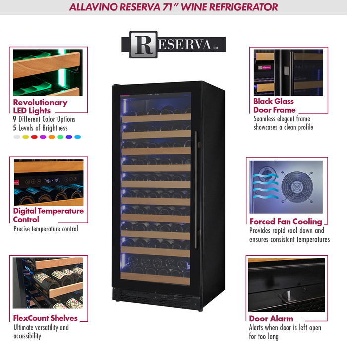 Allavino Reserva Series 119 Bottle 55" Tall Single Zone Black Glass Wine Refrigerator