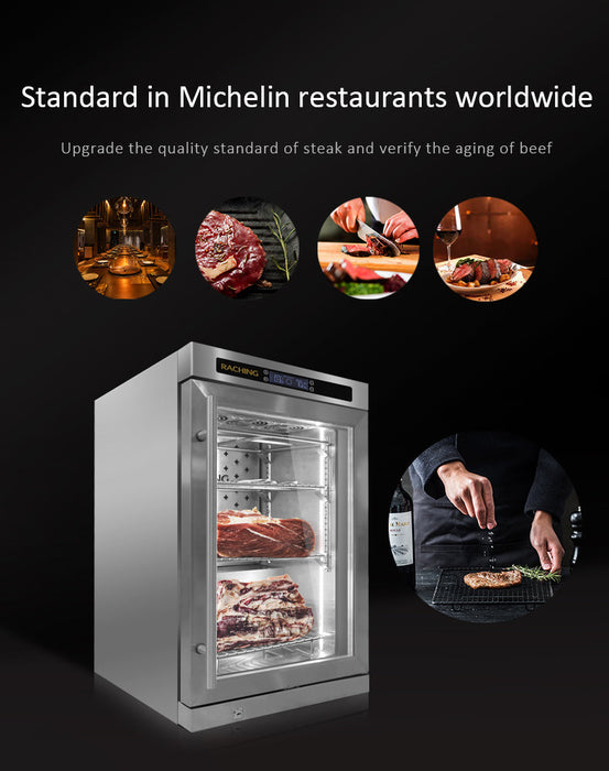 RACHING W180A Dry-Aging Meat Cabinet – Stainless Steel, LCD Display, 50L Capacity, with Dual Hooks