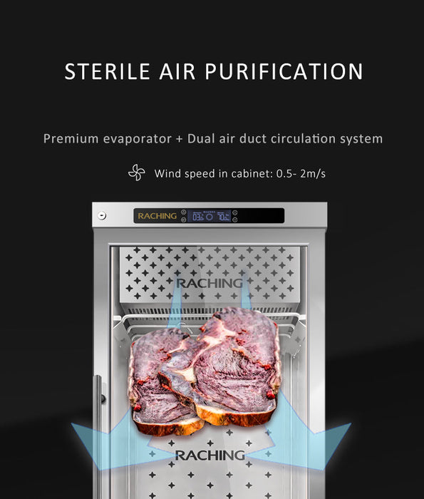 RACHING W180A Dry-Aging Meat Cabinet – Stainless Steel, LCD Display, 50L Capacity, with Dual Hooks