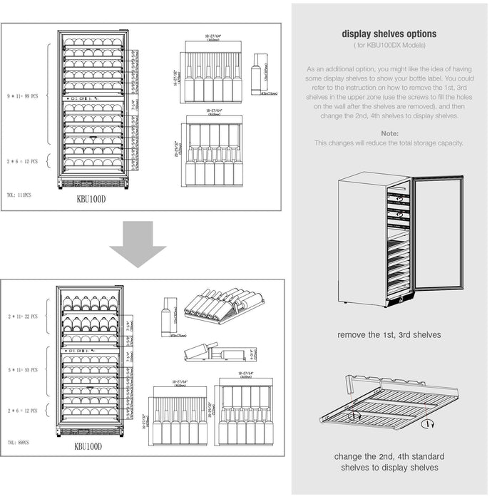 100 Bottle Upright Dual Zone Wine Fridge For Home - KingsBottle KBU100DX