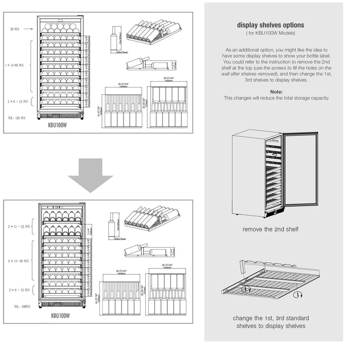 100 Bottle Kitchen Wine Refrigerator Freestanding - KingsBottle KBU100WX