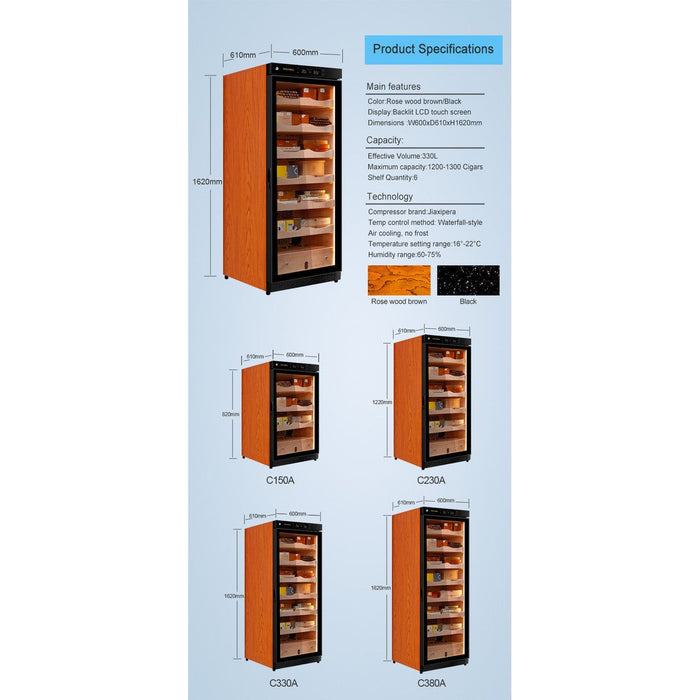 RACHING C330A Elecitrc Cigar Humidor Cabinet - 1500 Cigar Capacity