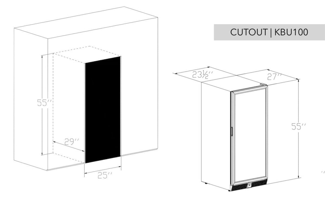 56" Upright Wine And Beverage Fridge Center Cabinet Freestanding - KingsBottle KBU100BW3