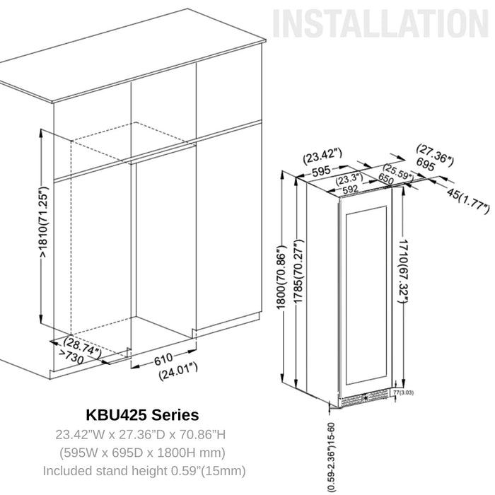 Large Beverage Refrigerator With Low-E Glass Door - KingsBottle KBU425BX