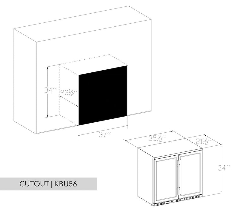 36 Inch Heating Glass 2 Door Built In Beverage Fridge - KingsBottle KBU56M