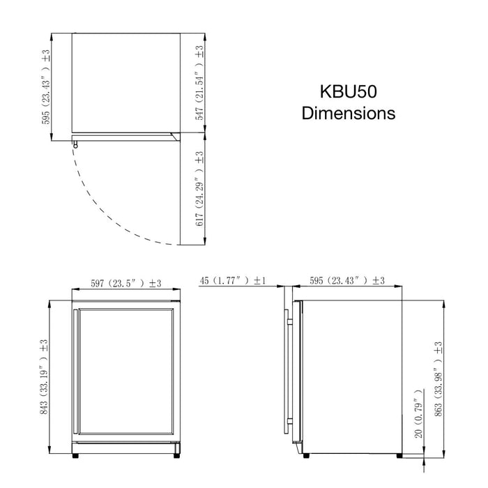 48 Inch Glass Door Wine And Beverage Fridge Center Built In - KingsBottle KBU50BW3