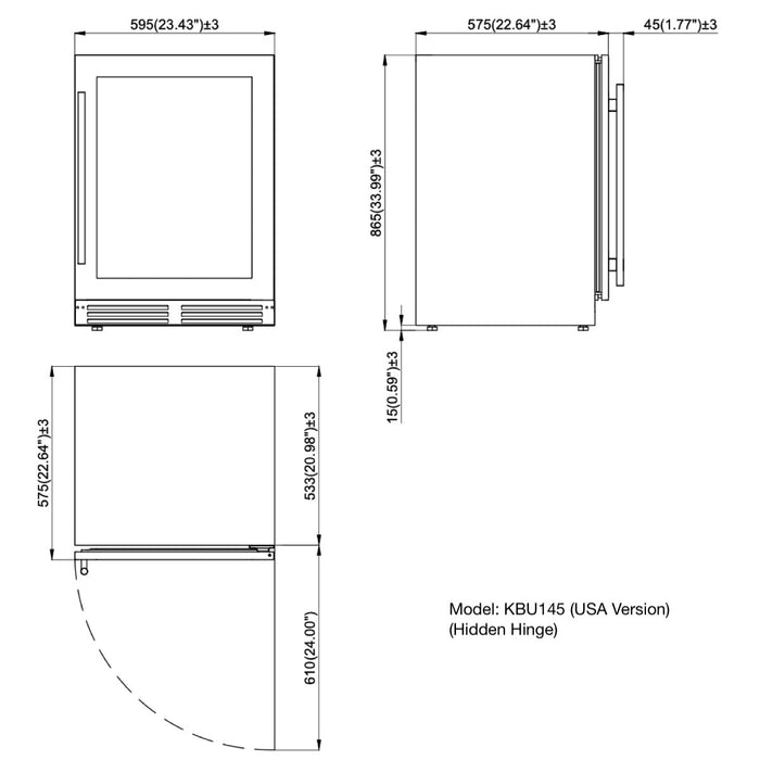 24 Inch Under Counter LOW-E Glass Door Beer Fridge - KingsBottle KBU145BX