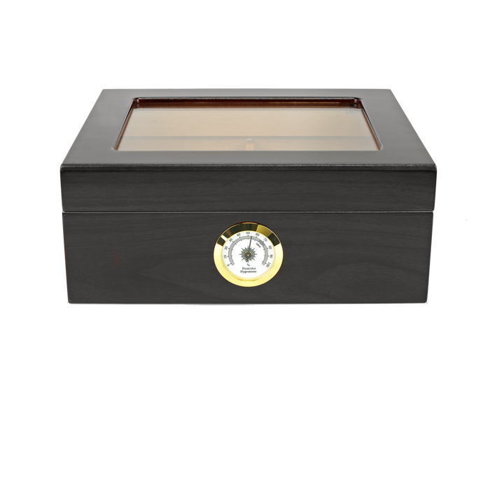 Capri Glasstop Desktop Cigar Humidor | External Hygrometer | Holds 50 Cigars