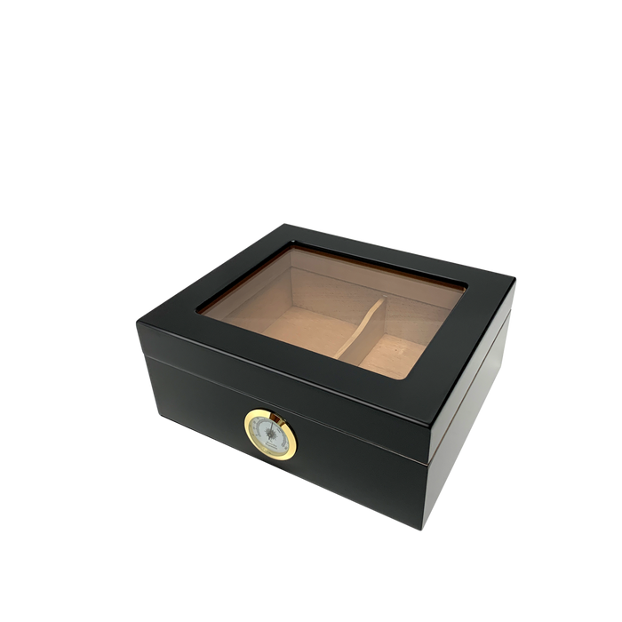 Capri Glasstop Desktop Cigar Humidor | External Hygrometer | Holds 50 Cigars