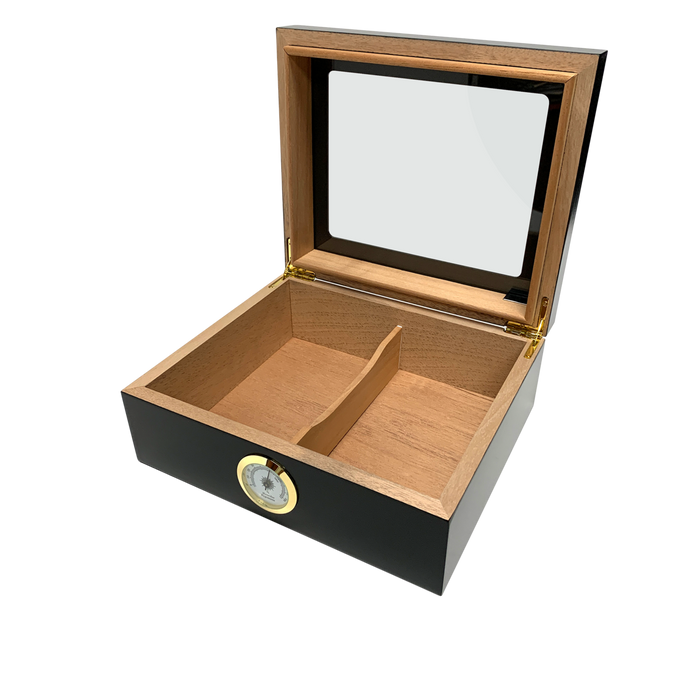 Capri Glasstop Desktop Cigar Humidor | External Hygrometer | Holds 50 Cigars