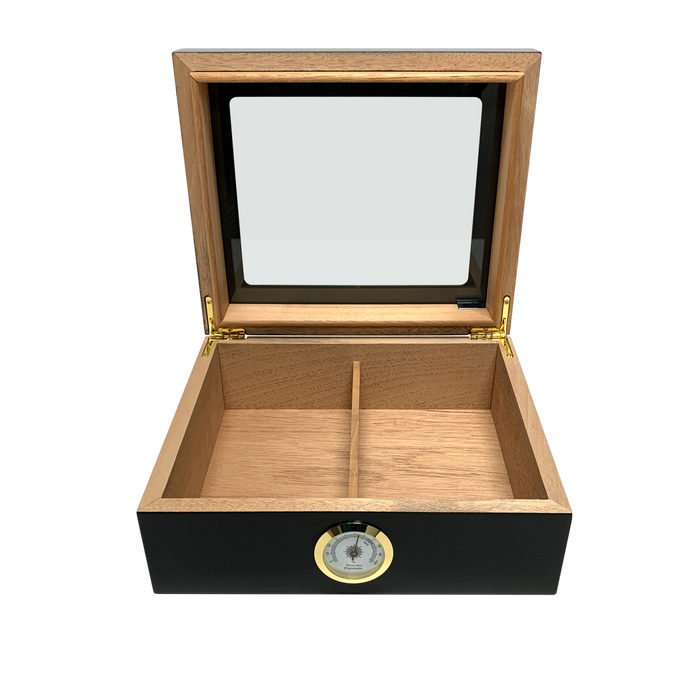 Capri Glasstop Desktop Cigar Humidor | External Hygrometer | Holds 50 Cigars