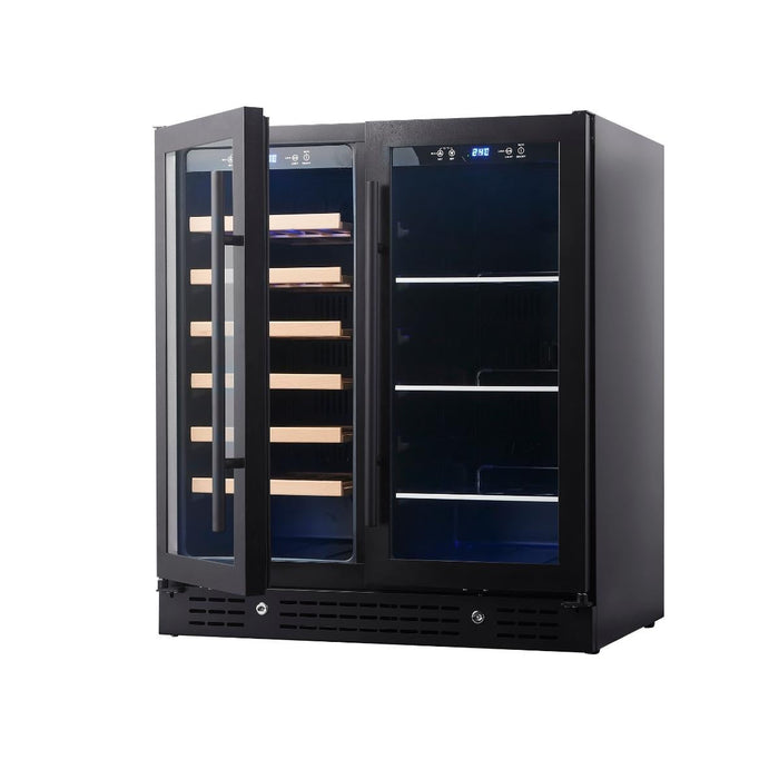 30" Combination Beer and Wine Cooler with Low-E Glass Door - KingsBottle KBU165BW