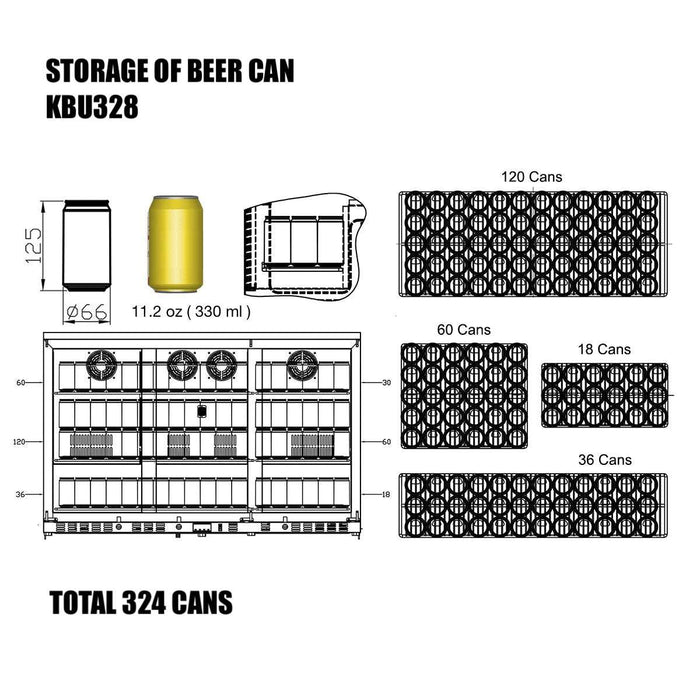 53 Inch Heating Glass 3 Door Large Beverage Refrigerator - KingsBottle KBU328M