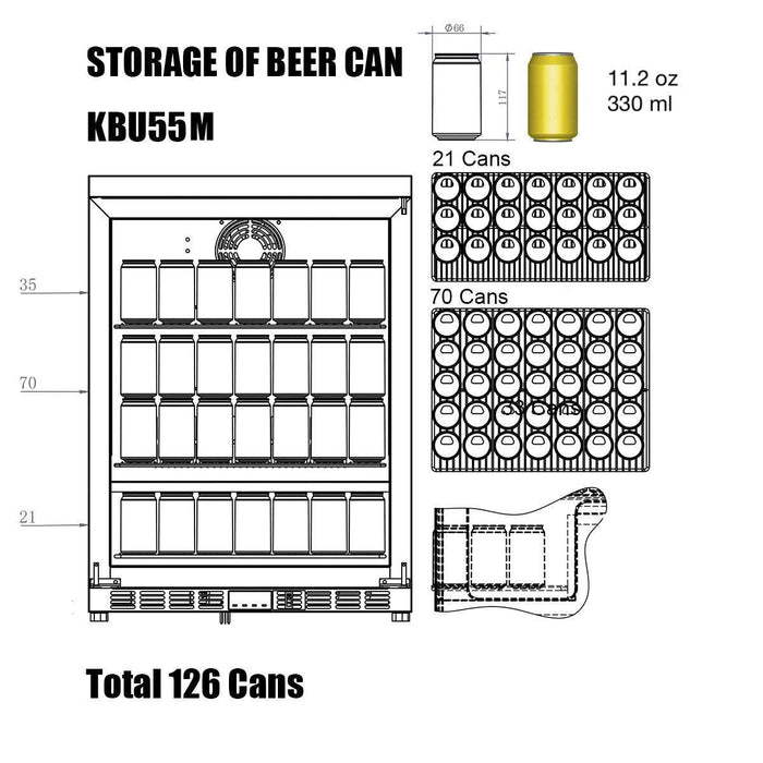 24 Inch Outdoor Beer Fridge Cooler Stainless Steel - KingsBottle KBU55ASD