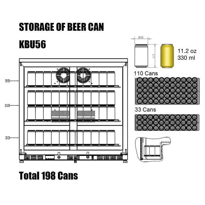 36 Inch Outdoor Beverage Refrigerator 2 Door For Home - KingsBottle KBU56ASD