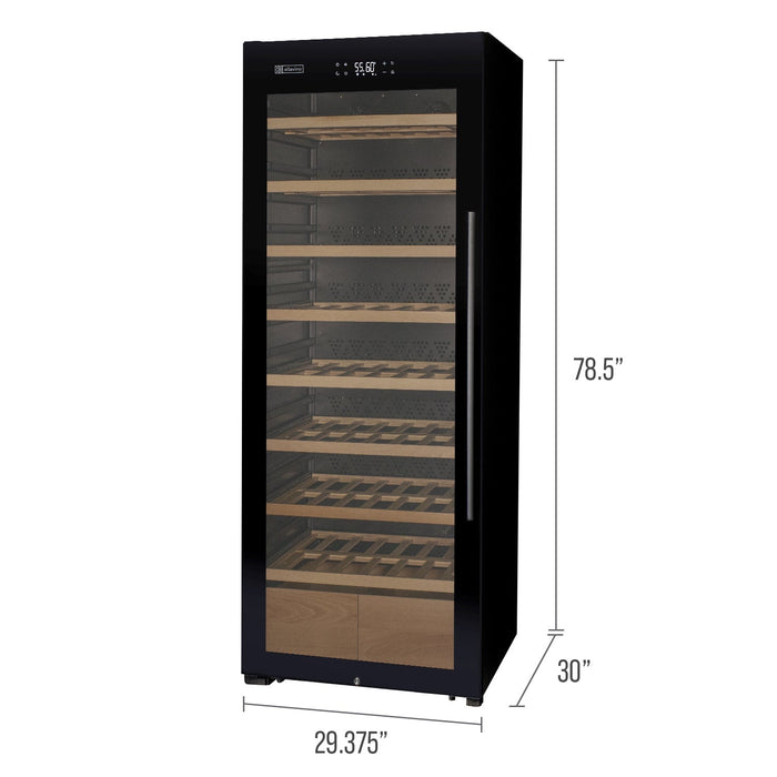 Allavino 29" Wide 248 Bottle Single Zone Black Glass Wine Refrigerator with Display Shelving