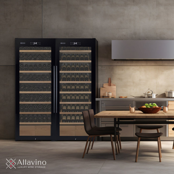 Allavino 29" Wide 248 Bottle Single Zone Black Glass Wine Refrigerator with Display Shelving